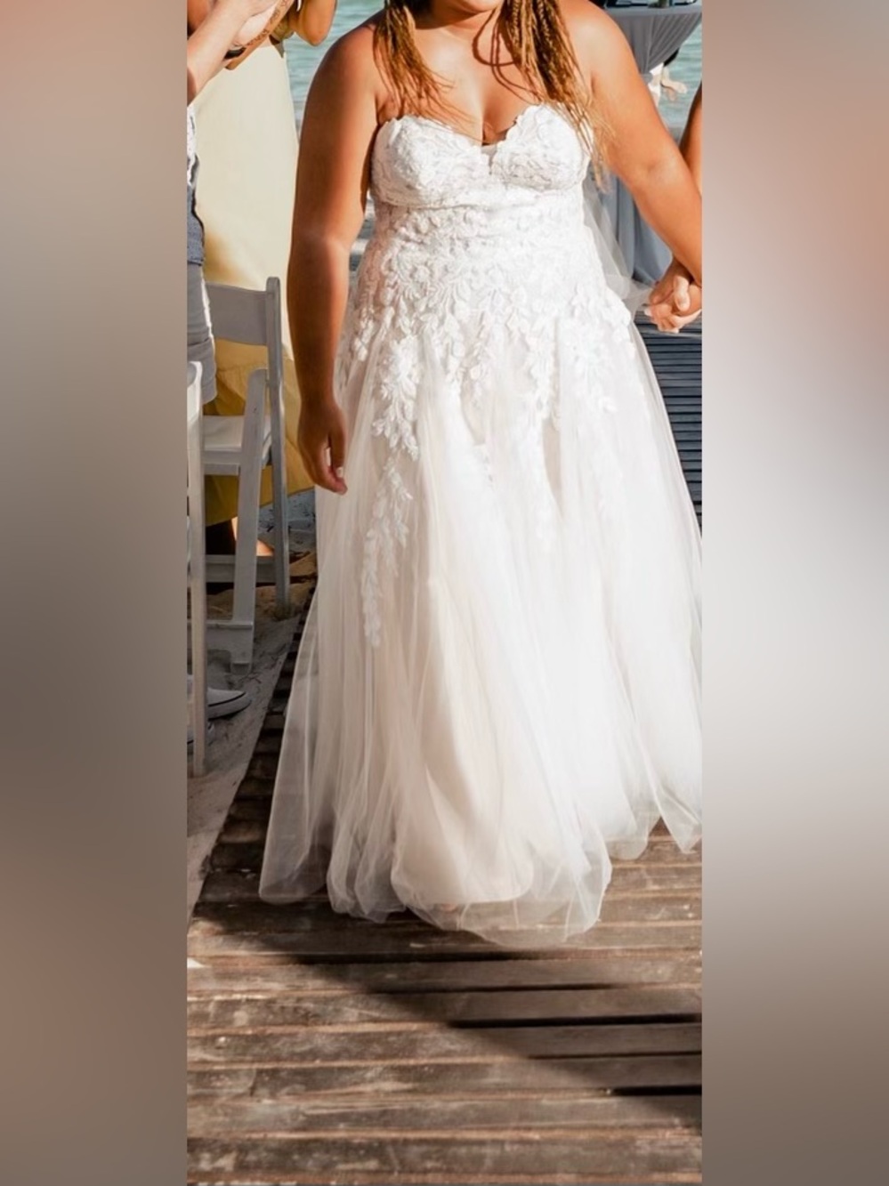 Stella York Blush Ivory Lace Appliqué A-Line Wedding Gown